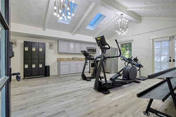 Fitness Equipment, Interior, Pendant Lights, Wood Texture Flooring