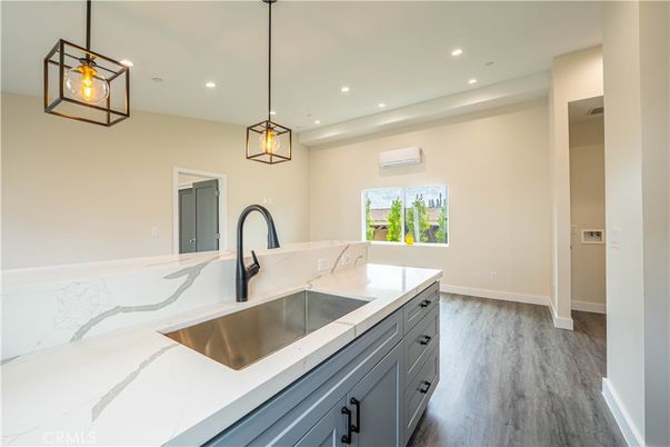 Interior, Kitchen, Pendant Lights, Recessed Lighting, Wood Texture Flooring