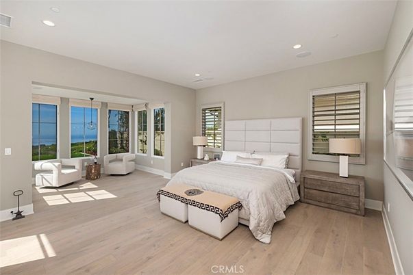 Bedroom, Interior, Recessed Lighting, Water, Wood Texture Flooring