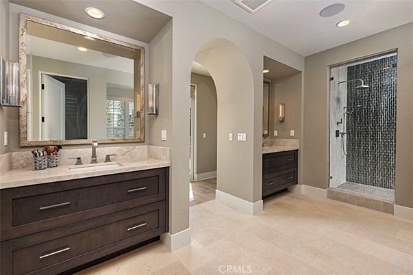 Bathroom, Dual Sink Vanities, Glass Shower, Interior, Recessed Lighting