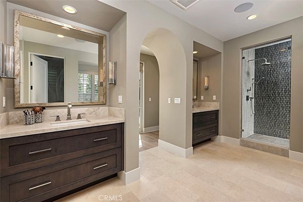 Bathroom, Dual Sink Vanities, Glass Shower, Interior, Recessed Lighting