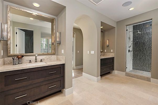Bathroom, Dual Sink Vanities, Glass Shower, Interior, Recessed Lighting