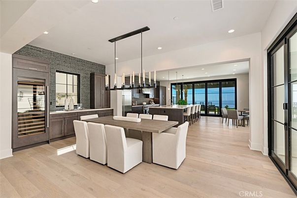 Dining room, Interior, Kitchen, Pendant Lights, Recessed Lighting, Wood Texture Flooring