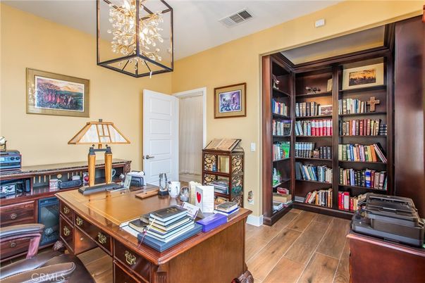 Home Office, Interior, Pendant Lights, Wood Texture Flooring