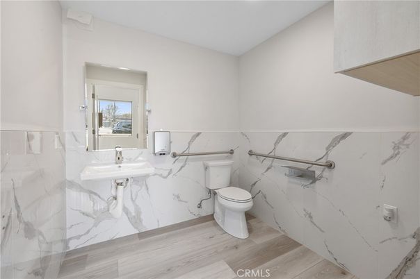 Bathroom, Interior, Marble Walls, Wood Texture Flooring