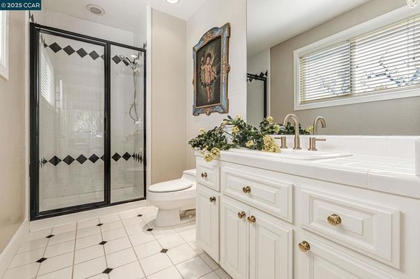 Bathroom, Glass Shower, Interior, Recessed Lighting, Tile Countertops
