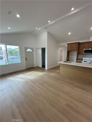 Empty room, Interior, Kitchen, Recessed Lighting, Wood Texture Flooring