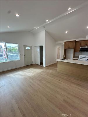 Empty room, Interior, Kitchen, Recessed Lighting, Wood Texture Flooring