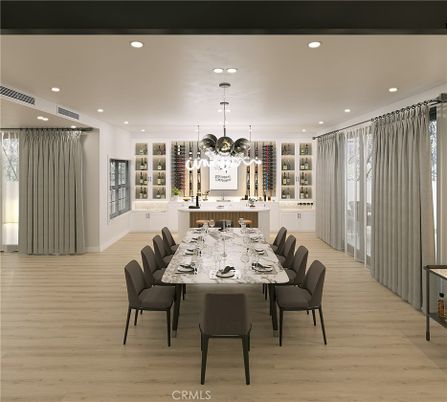Dining room, Interior, Pendant Lights, Recessed Lighting, Wood Texture Flooring