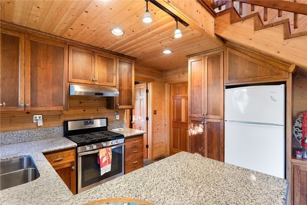Interior, Kitchen, Recessed Lighting, Stainless Steel Appliances, Wooden Ceilings, Wooden Walls