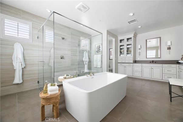 Bathroom, Dual Sink Vanities, Free Standing Baths, Glass Shower, Interior, Recessed Lighting
