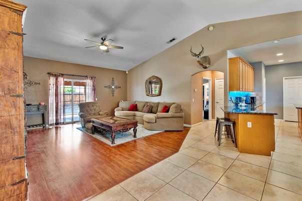 Interior, Kitchen, Living room, Recessed Lighting, Wood Texture Flooring