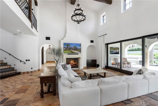 Chandelier, Fireplace, Interior, Living room, Wooden Beams