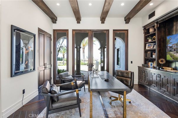 Home Office, Interior, Recessed Lighting, Wooden Beams, Wood Texture Flooring