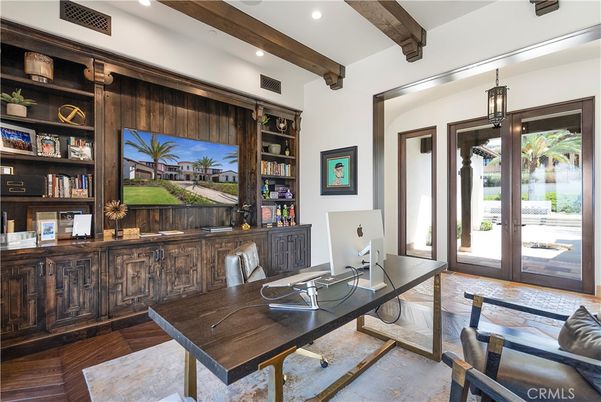 Home Office, Interior, Recessed Lighting, Wooden Beams, Wood Texture Flooring