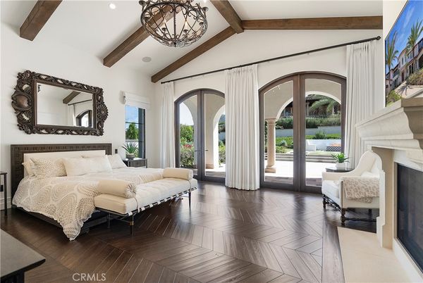 Bedroom, Fireplace, Interior, Recessed Lighting, Wooden Beams, Wood Texture Flooring
