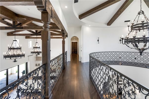 Chandelier, Interior, Pendant Lights, Recessed Lighting, Wooden Beams, Wood Texture Flooring