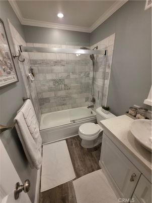 Bathroom, Glass Shower, Interior, Recessed Lighting, Wood Texture Flooring