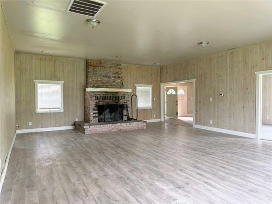 Empty room, Fireplace, Interior, Wood Texture Flooring, Wooden Walls
