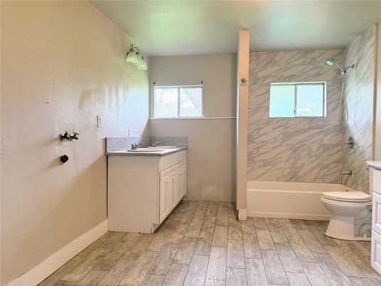 Bathroom, Interior, Marble Walls, Wood Texture Flooring