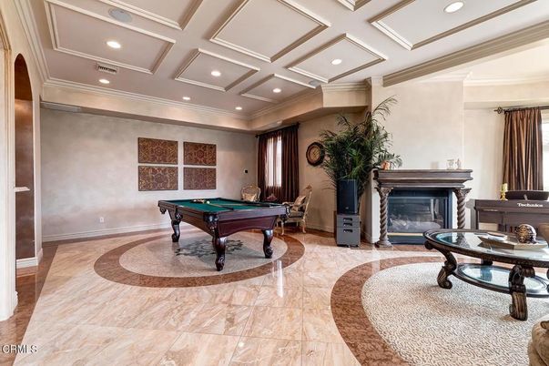 Billiard Table, Fireplace, Game Room, Interior, Recessed Lighting