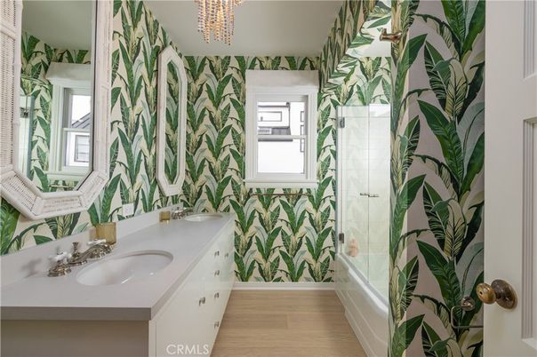 Bathroom, Glass Shower, Interior, Wood Texture Flooring