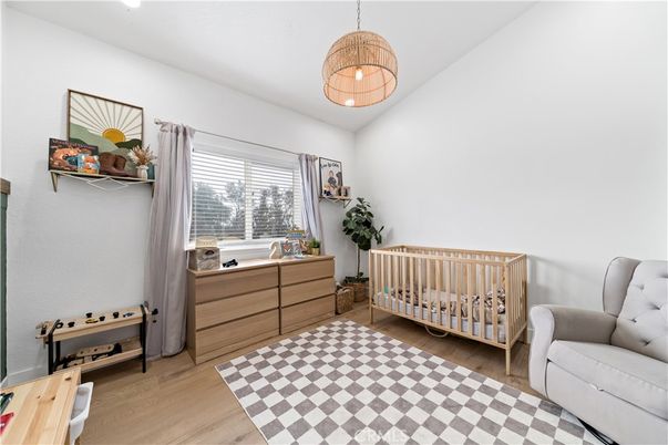 Bedroom, Interior, Pendant Lights, Wood Texture Flooring