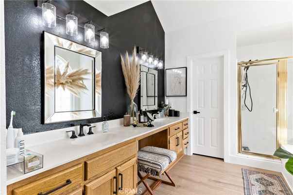 Bathroom, Dual Sink Vanities, Interior, Wood Texture Flooring