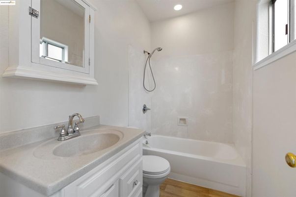 Bathroom, Interior, Recessed Lighting, Wood Texture Flooring