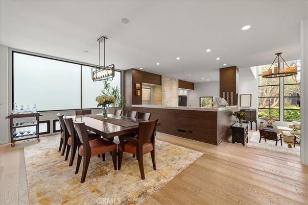Dining room, Interior, Kitchen, Pendant Lights, Recessed Lighting, Wood Texture Flooring