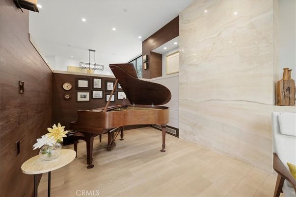 Interior, Marble Walls, Piano, Recessed Lighting, Wood Texture Flooring
