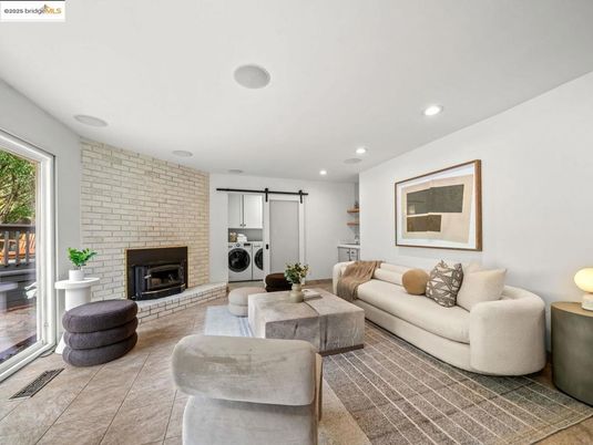 Fireplace, Interior, Living room, Recessed Lighting, Stone Walls