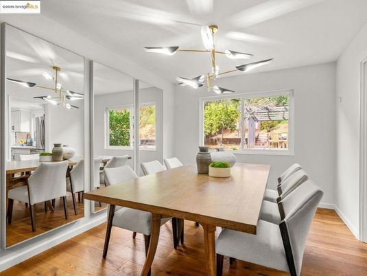 Dining room, Interior, Pendant Lights, Wood Texture Flooring