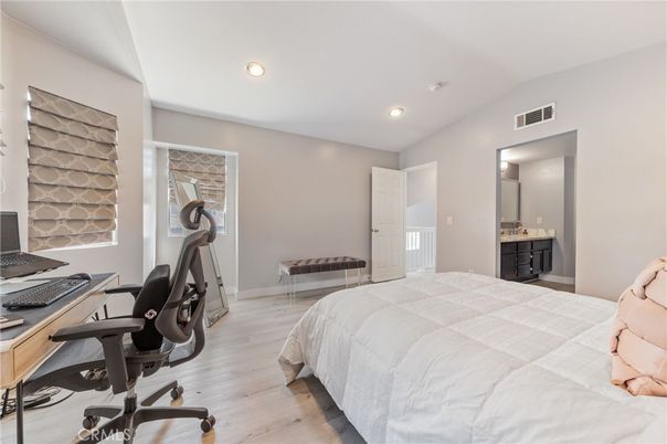 Bedroom, Home Office, Interior, Recessed Lighting, Wood Texture Flooring