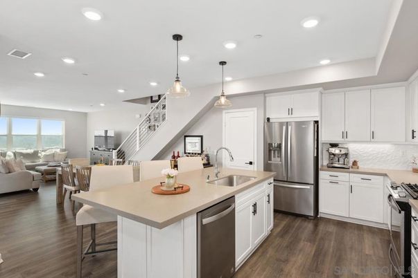 Interior, Kitchen, Living room, Pendant Lights, Recessed Lighting, Stainless Steel Appliances, Wood Texture Flooring