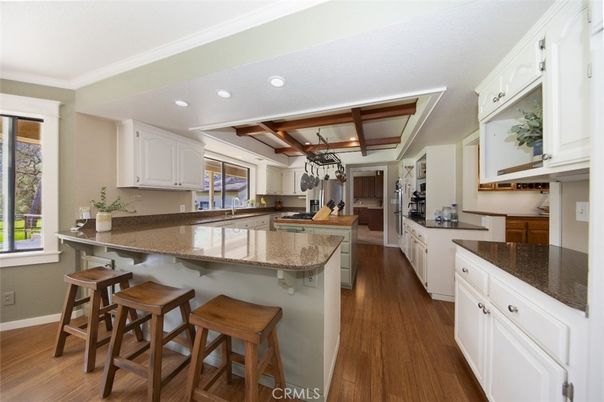 Interior, Kitchen, Recessed Lighting, Wooden Beams, Wood Texture Flooring