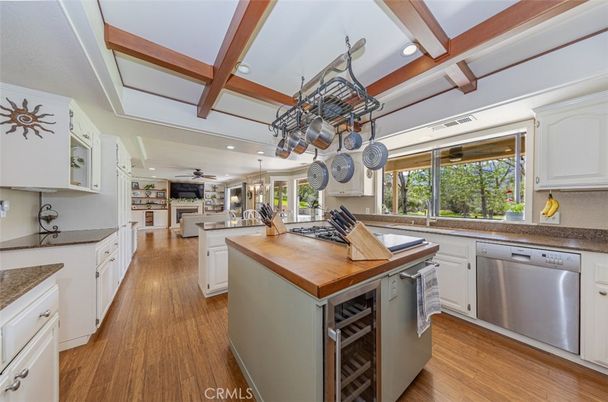 Interior, Kitchen, Recessed Lighting, Stainless Steel Appliances, Wooden Beams, Wood Texture Flooring