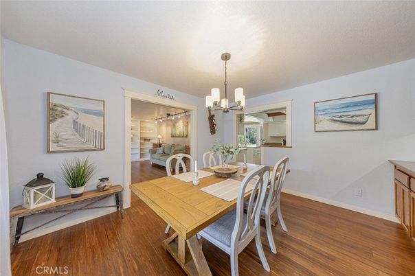 Dining room, Interior, Pendant Lights, Wood Texture Flooring