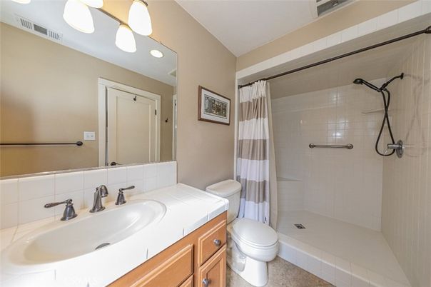 Bathroom, Glass Shower, Interior, Recessed Lighting, Tile Countertops