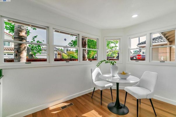 Dining room, Interior, Recessed Lighting, Wood Texture Flooring