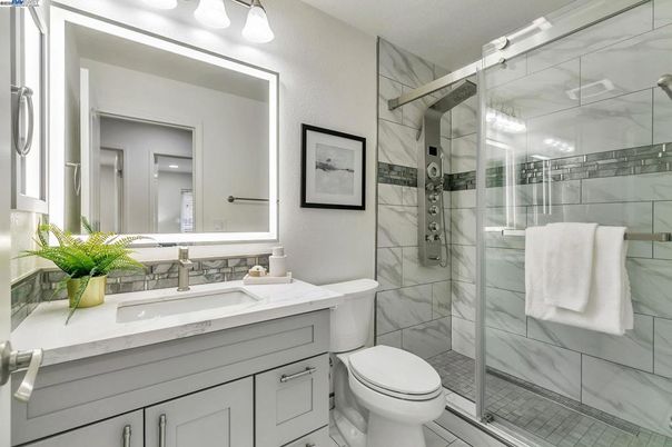 Bathroom, Glass Shower, Interior, Marble Walls