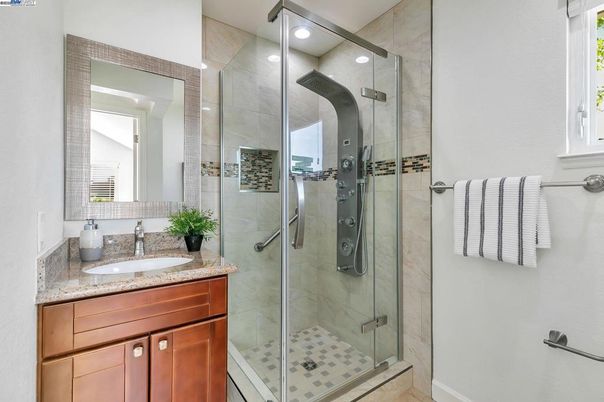Bathroom, Glass Shower, Interior, Recessed Lighting