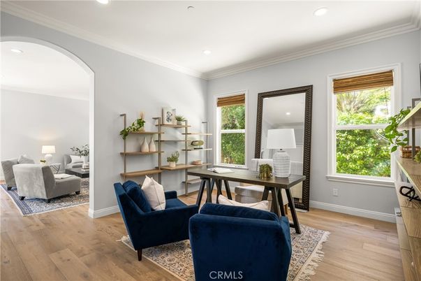 Home Office, Interior, Living room, Recessed Lighting, Wood Texture Flooring