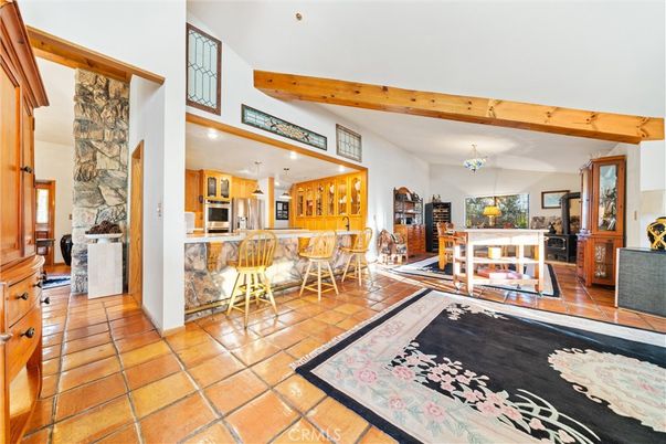 Dining room, Interior, Kitchen, Pendant Lights, Stainless Steel Appliances, Wooden Beams
