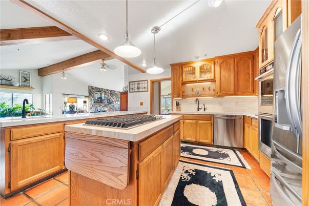 Interior, Kitchen, Pendant Lights, Recessed Lighting, Stainless Steel Appliances, Wooden Beams