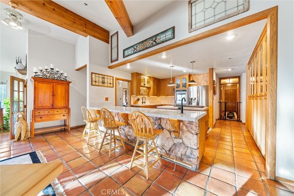 Interior, Kitchen, Pendant Lights, Recessed Lighting, Stainless Steel Appliances, Wooden Beams