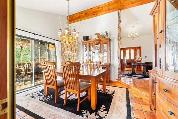 Chandelier, Dining room, Interior, Wooden Beams