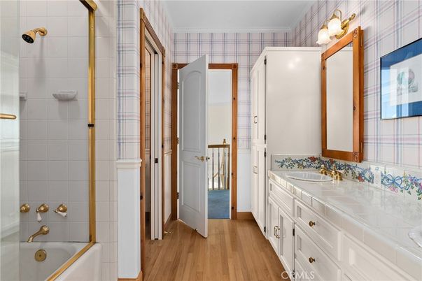 Bathroom, Interior, Tile Countertops, Wood Texture Flooring