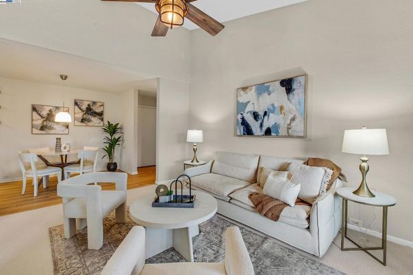 Dining room, Interior, Living room, Pendant Lights, Wooden Beams, Wood Texture Flooring