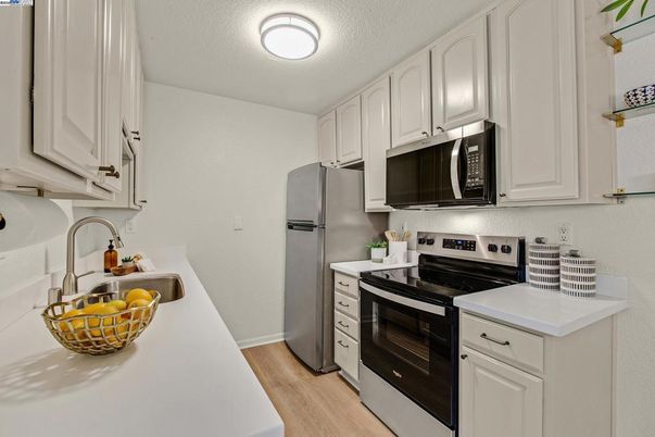 Interior, Kitchen, Stainless Steel Appliances, Wood Texture Flooring
